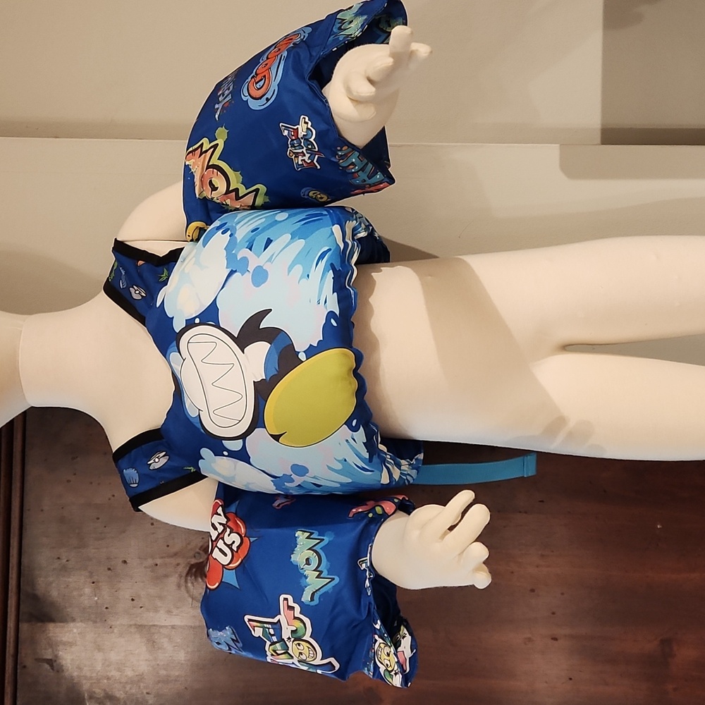 CHRIFFER NEW BOYS NEW BLUE SURFER SHARK Swim Vest with ARMBANDS Cartoon Design